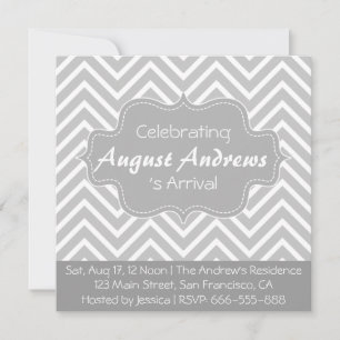 Baby Shower: Grey and White Chevron Pattern Invitation