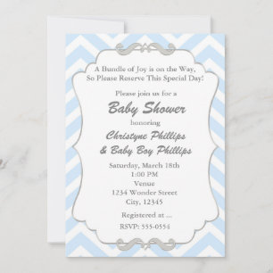 Baby shower gris et bleu sucré Chevron Invitation