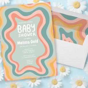 BABY SHOWER Groovy Pastel Curves CUSTOM Invitation