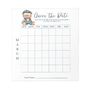 Baby Shower Guess the Date Game Activity Notepad