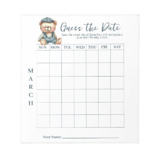 Baby Shower Guess the Date Game Activity Notepad