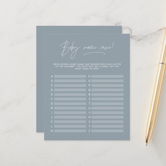 Baby shower guess the name modern dusty blue (Front/Back In Situ)