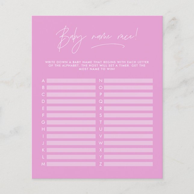 Baby shower guess the name modern girly pink (Front)