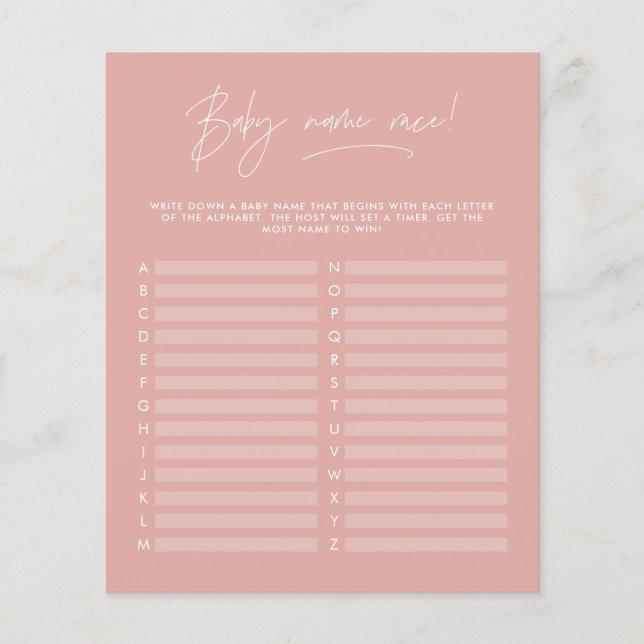 Baby shower guess the name modern girly rose pink (Front)