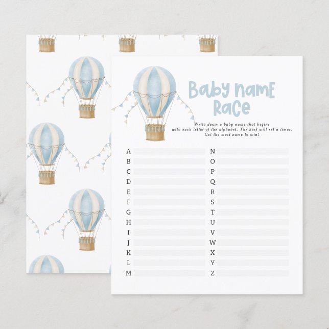 Baby shower guess the name modern hot air balloon (Front/Back)