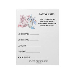 Baby Shower  Guesses Game Watercolor clothes  Notepad