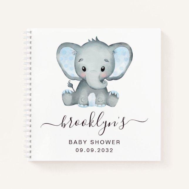 Baby Shower Guest Book | Blue Elephant (Front)
