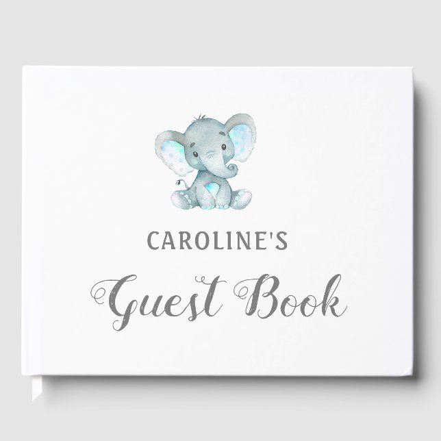 Baby Shower Guest Book, Blue Elephant Guest Book (Front)