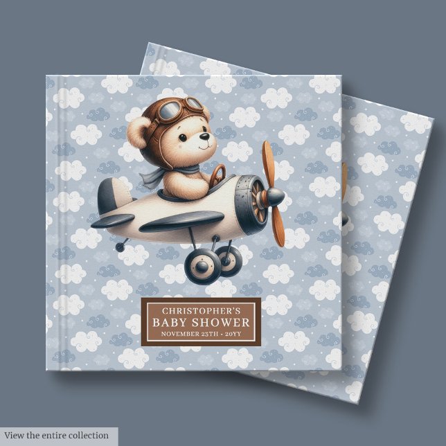 Baby Shower Guest Book Cute Teddy Bear Pilot Blue (Baby Shower Guest Book Cute Teddy Bear Pilot Blue)