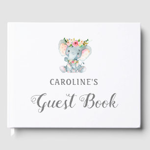Baby Shower Guest Book, Floral Elephant Book