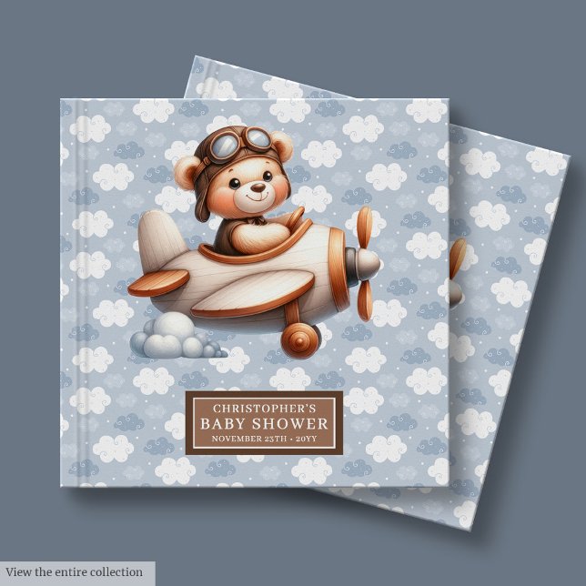 Baby Shower Guest Book Teddy Bear Pilot Boy Decor (Baby Shower Guest Book Teddy Bear Pilot Boy Decor)