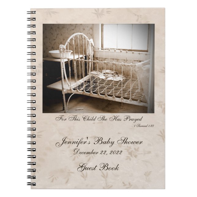 Baby Shower Guest Book, Vintage Crib Notebook (Front)