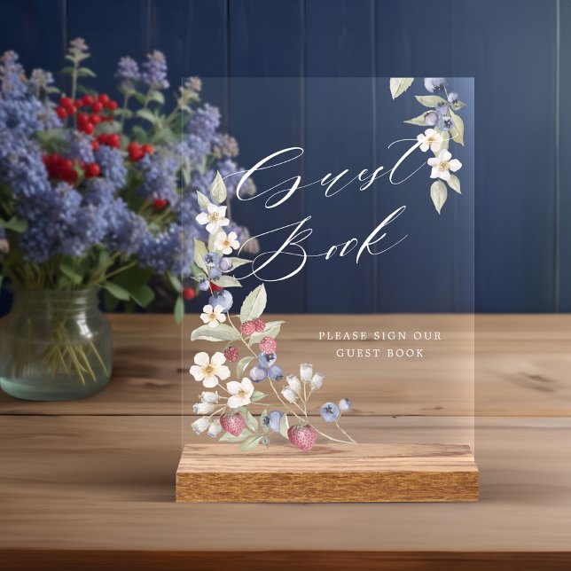 Baby Shower Guest Book Wild Berries & Flowers Acrylic Sign (Baby Shower Guest Book Wild Berries & Flowers Acrylic Sign)