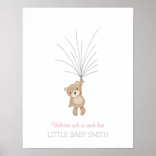 Baby shower guestbook Teddy Bear pink (Front)