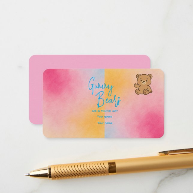 Baby Shower Gummy Bear Game – Pastel Design Enclosure Card (Front/Back In Situ)