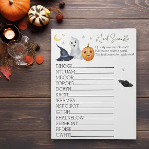 Baby Shower Halloween Ghost Word Scramble Notepad