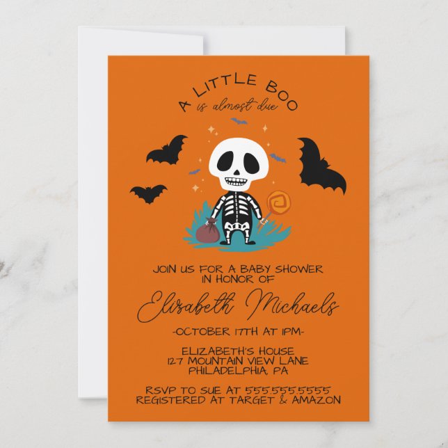 BABY SHOWER | Halloween Lil' Boo Skeleton Card (Front)
