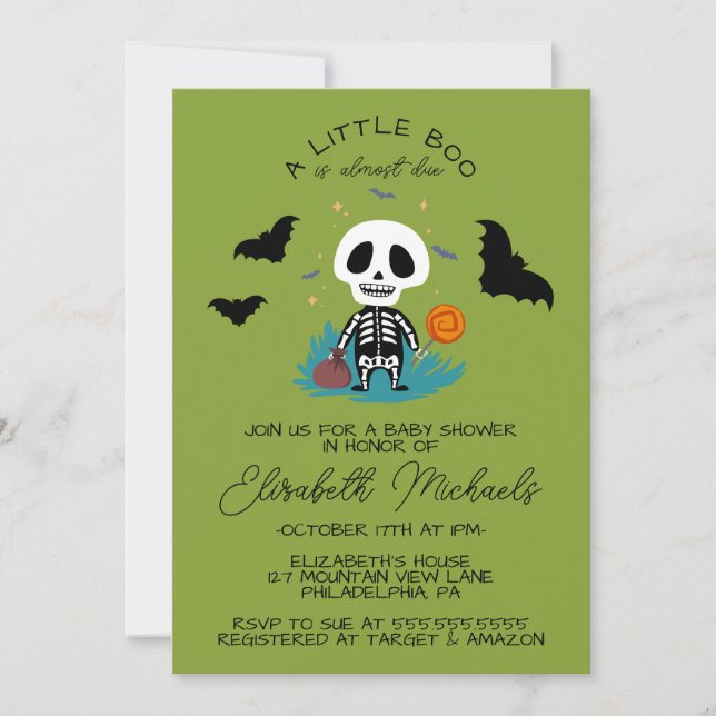 BABY SHOWER | Halloween Lil' Boo Skeleton Card (Front)