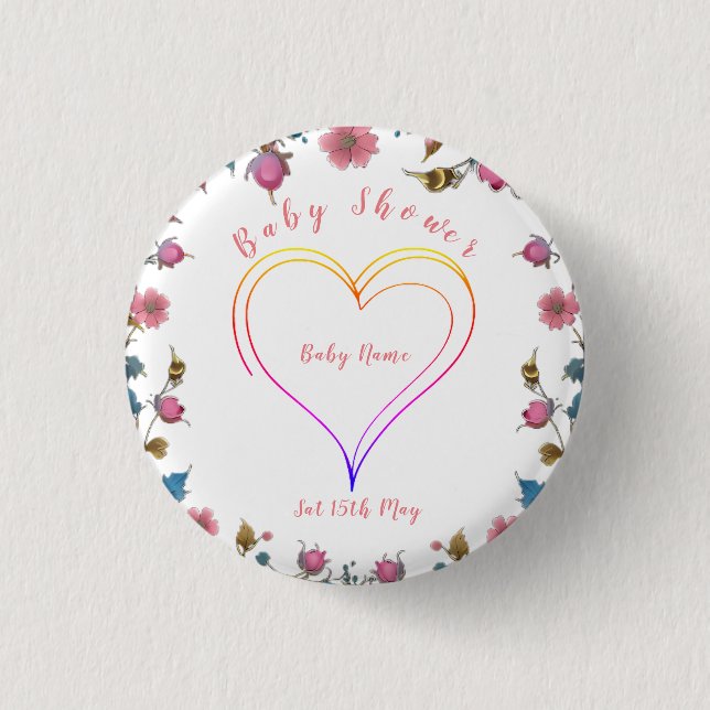 Baby Shower Heart  1 Inch Round Button (Front)