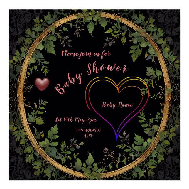 Baby Shower Heart Poster (Front)