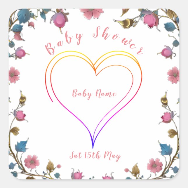 Baby Shower Heart  Square Sticker (Front)