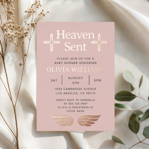 Baby Shower Heaven Sent Cross Angel Rose Gold