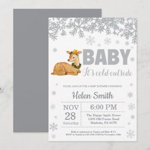Baby shower hivernal de cerfs Invitation de flocon