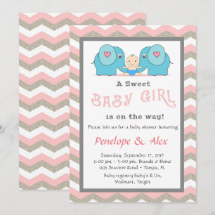 Baby Shower honouring Girl, pink, white, colour Invitation