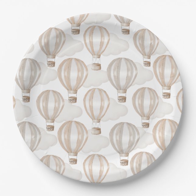 Baby Shower Hot Air Balloons Gender Neutral Paper Plate (Front)