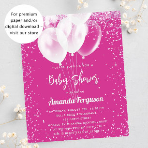 Baby Shower hot pink white balloons invitation