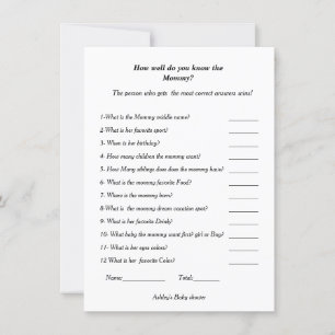 Baby shower How well do you know the mommy to be Invitation