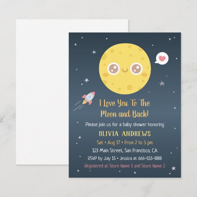 Baby Shower I Love You to the Moon and Back Invitation (Front/Back)