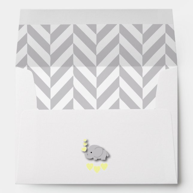 Baby Shower in Grey Chevron and Yellow Elephant Envelope (Back (Bottom))