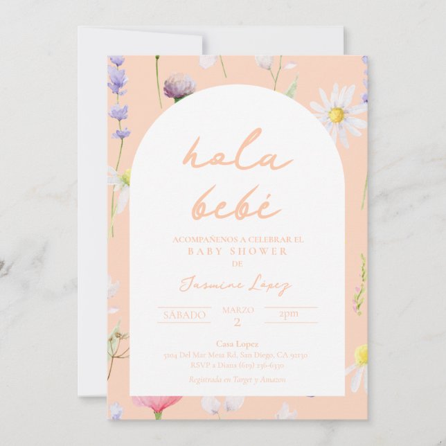 Baby Shower Invitación Peach Spanish Invitation (Front)