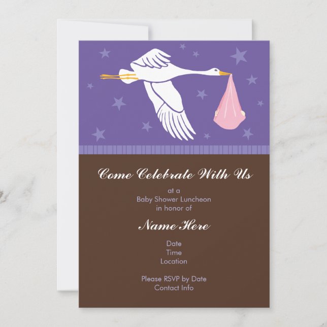 Baby Shower Invitation 5x7 - Purple with Brown (Front)