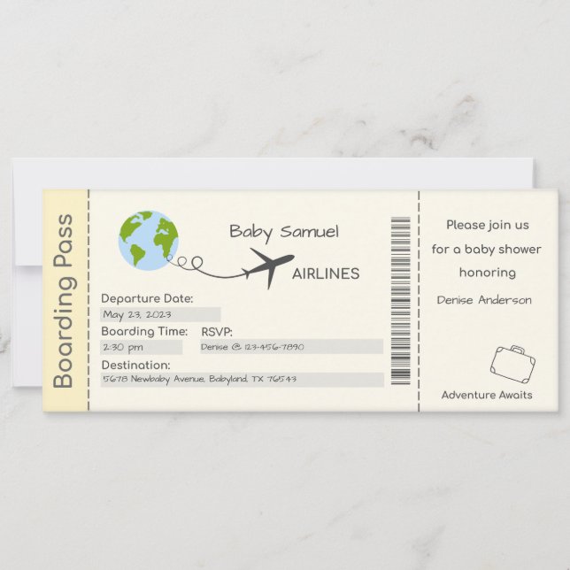 Baby Shower Invitation, Adventure Awaits, Travel Invitation (Front)