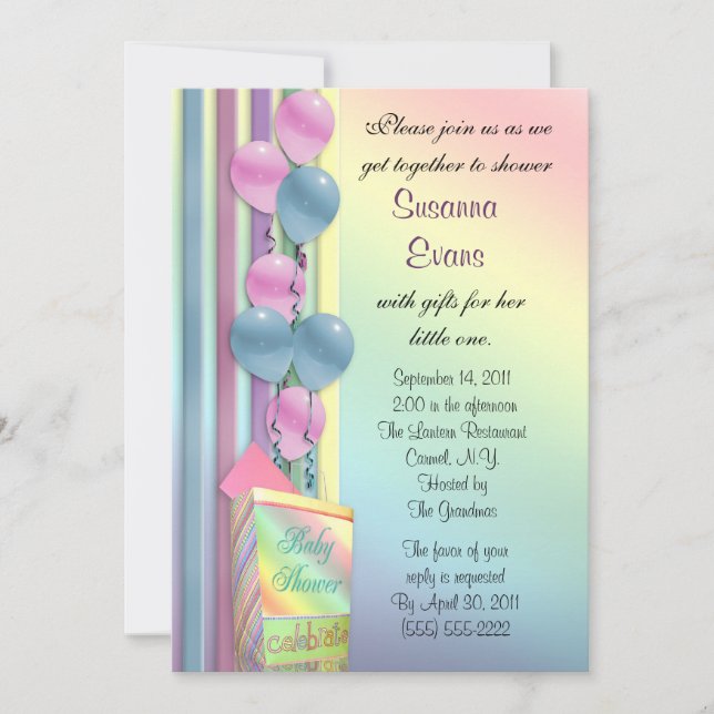 Baby shower invitation arc-en-ciel couleurs ballon (Devant)
