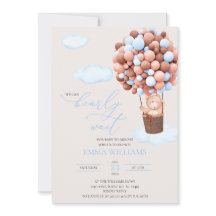 Baby Shower Invitation Bear blue Bearly Wait! 