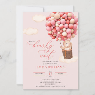Baby Shower Invitation Bear Pink Bearly Wait! 