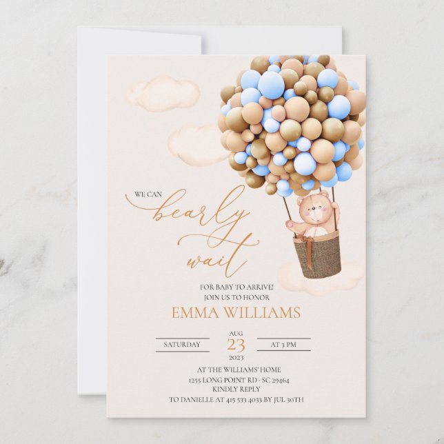 Baby Shower Invitation Bear, We can Bearly Wait!   (Front)