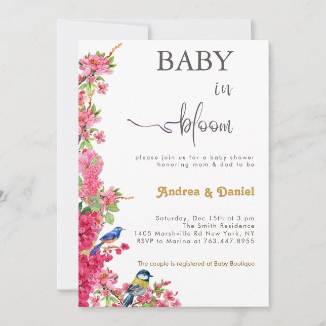 Baby shower Invitation Bébé En Fleur Printemps Été (Devant)