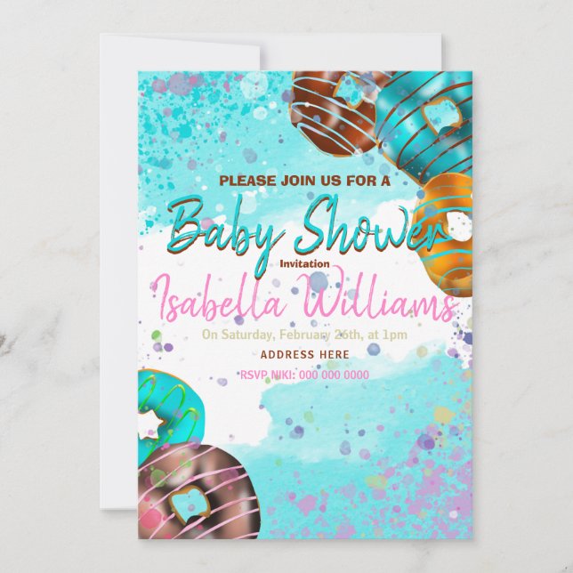 Baby shower invitation beignets colorés (Devant)