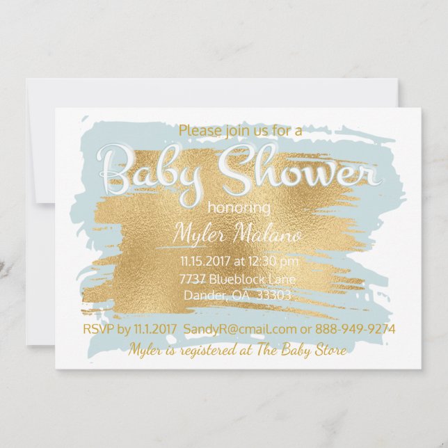 Baby shower Invitation Bleu/Or (Devant)