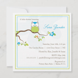 Baby Shower Invitation - Blue and Green Baby Owl