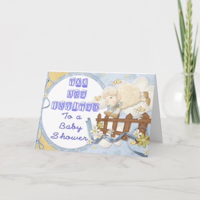Baby Shower Invitation Blue Little Lamb (Front)