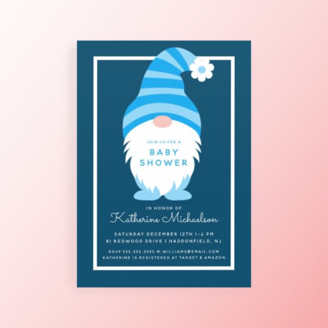 Baby shower | Invitation Blue Stripe Gnome (Créateur téléchargé)