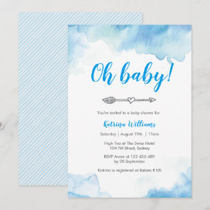 Baby Shower invitation Blue watercolor boho arrow