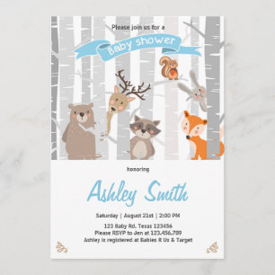 Baby shower invitation Bois Animaux Bois Boy Boy