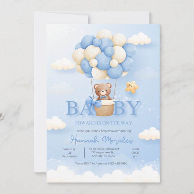 Baby Shower Invitation Boy Teddy Bear (Front)