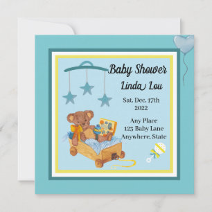 Baby Shower Invitation Boy Teddy Bear Blue 